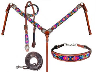 Showman  Beaded Neon Tribal 4 Piece Headstall and Breastcollar Set